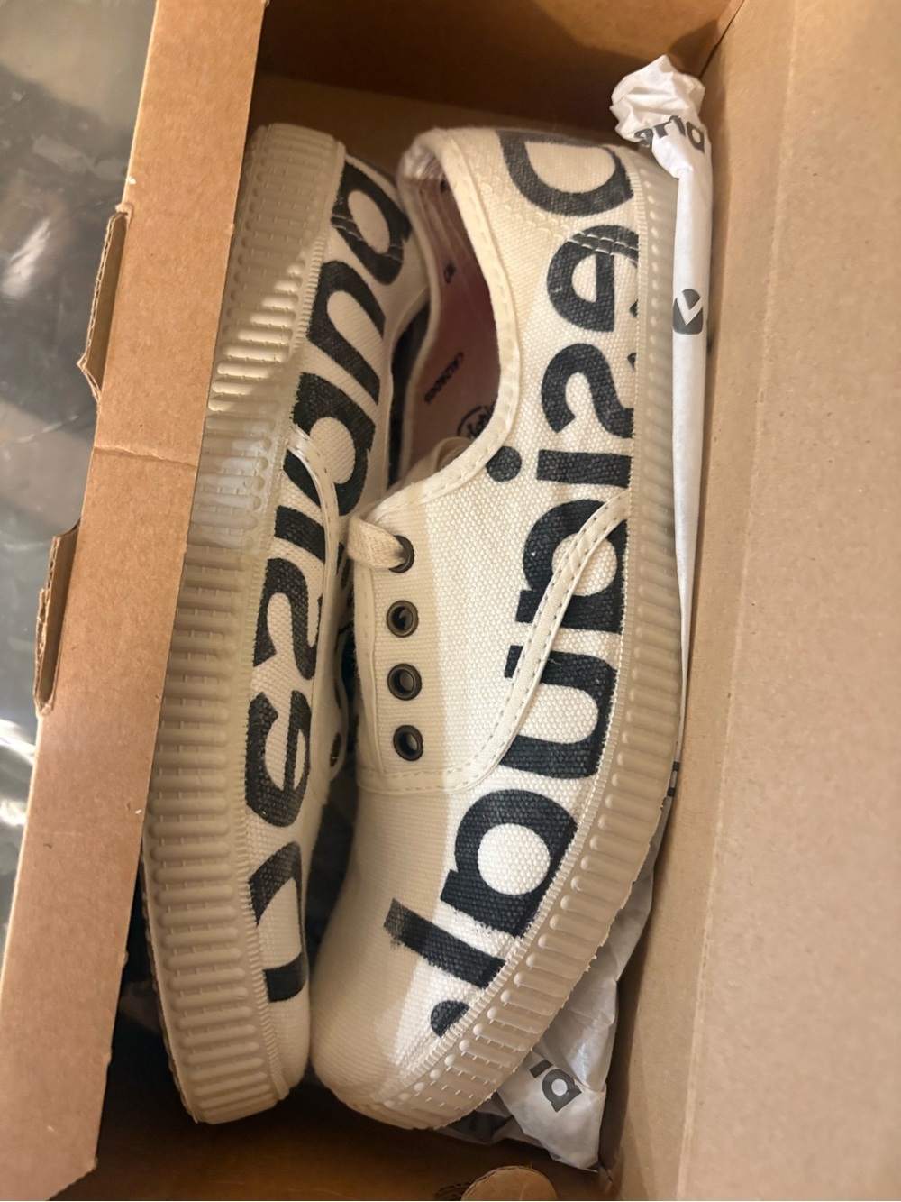 Desiqual Victoria Canvas Slip-On Sneakers with Black Logo Print